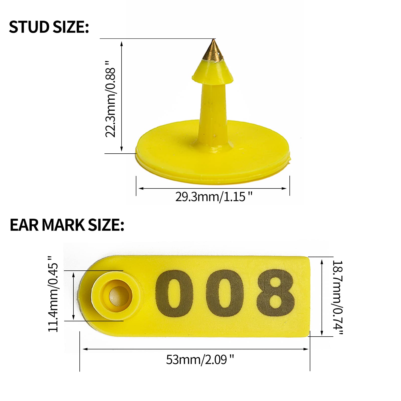 WUBAO Lot de 100 boucles d'oreilles d'identification en cuivre pour animal domestique Jaune