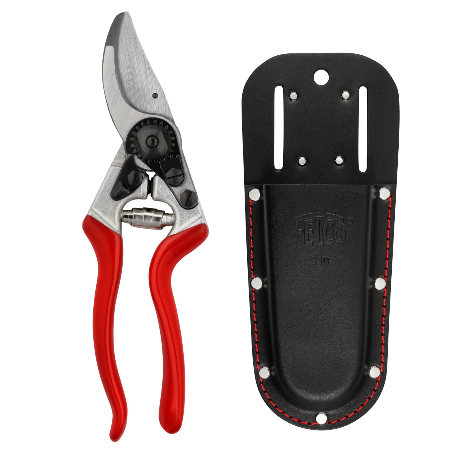 FELCO Set Gartenschere FELCO 8 für große Hände + schwarzes Lederetui 910 BLACK, Schweizer Präzision