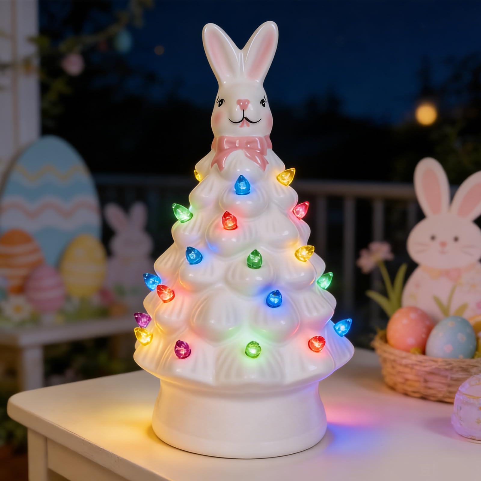 Decorazioni pasquali per la casa, decorazione con coniglietto pasquale, in ceramica, graziose decorazioni per albero di Pasqua per casa, camera da letto, ufficio, tavolo, luce notturna per
