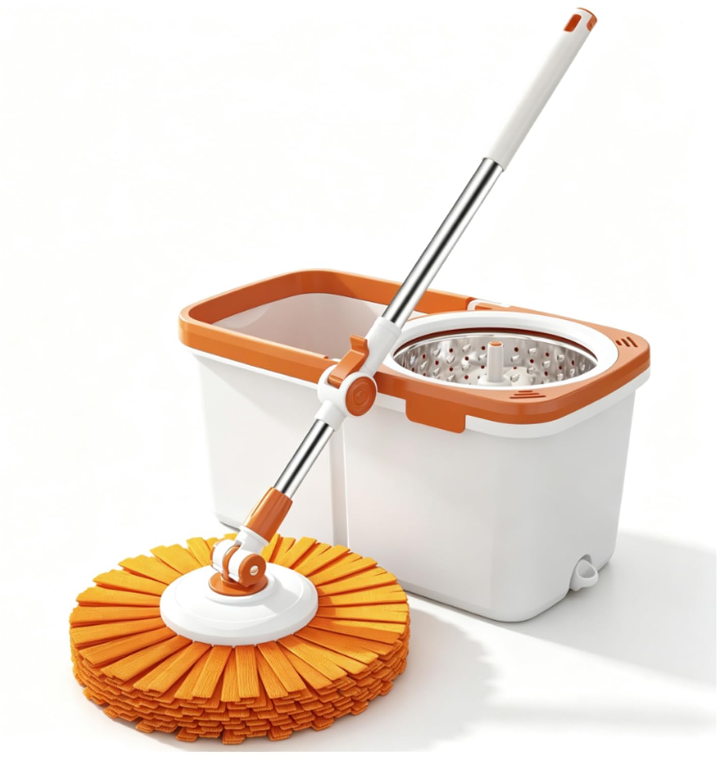 Sistema de fregona giratoria y cubo para una limpieza fácil en el hogar | Mango telescópico ajustable, 2 cabezales de fregona de microfibra, varilla giratoria de acero inoxidable