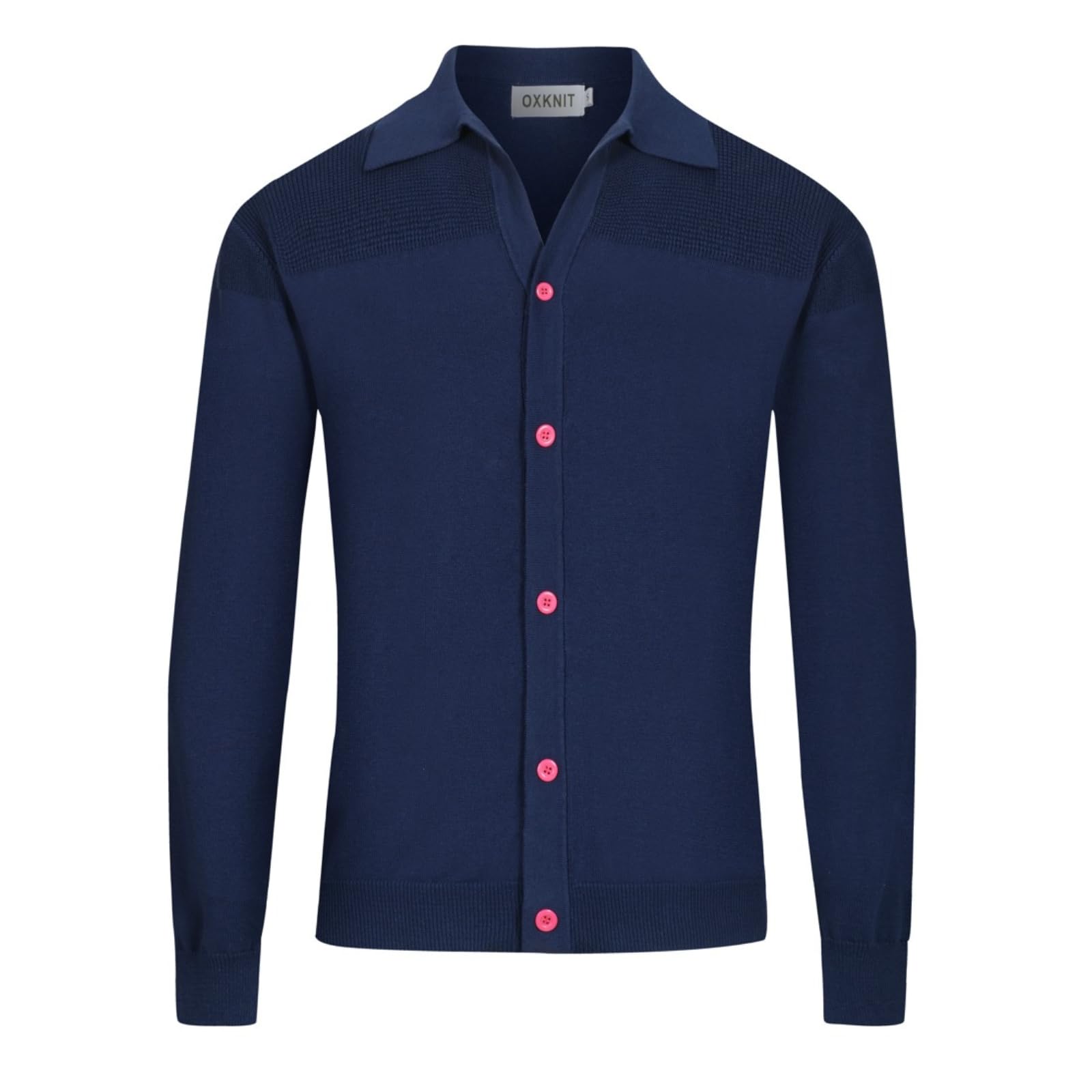 OXKNIT Cardigan en coton pour homme, bleu, rétro, classique, boutonné, avec motif à rayures