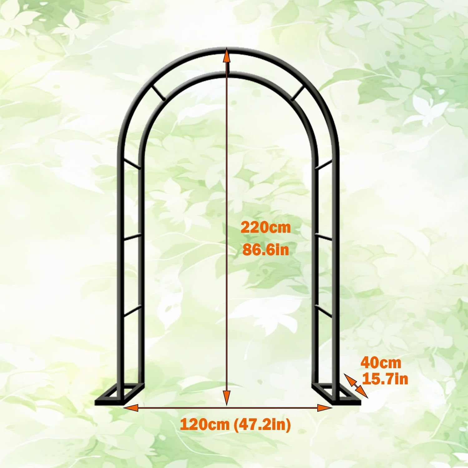 Rosenbogen aus Metall Stabil 80 100 120 140 180 200 240cm Rostschutz Rankbogen Rankhilfe Gartenbogen Torbogen für Kletterpflanzen Balkon Hochzeit Feiern Gartendekoration(Schwarz,W120 X H220cm)