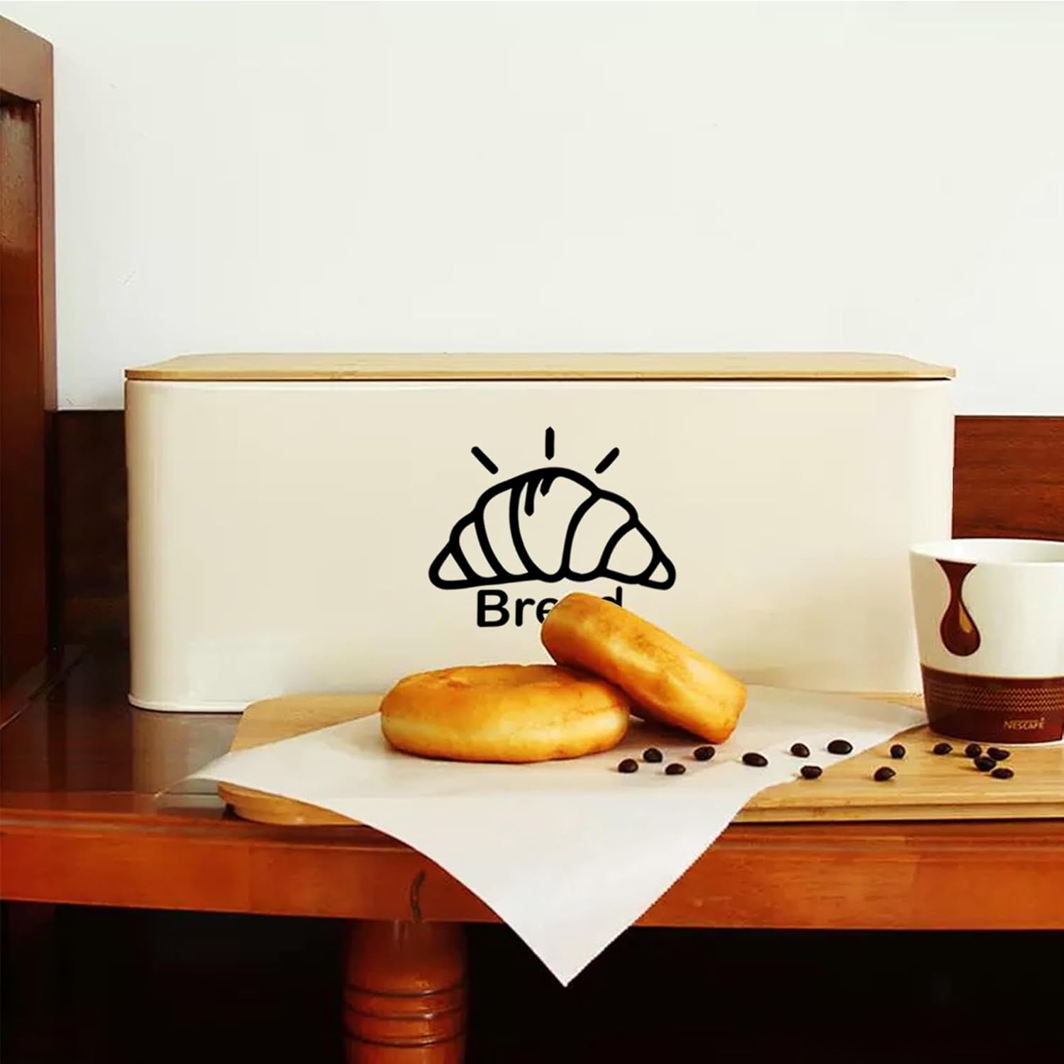 White Bread Box for Kitchen Countertop, White Modern Metal Bread Box with Bamboo Cutting Board Lid, Bread Storage, Bread Boxes, Bread Holder for Kitchen