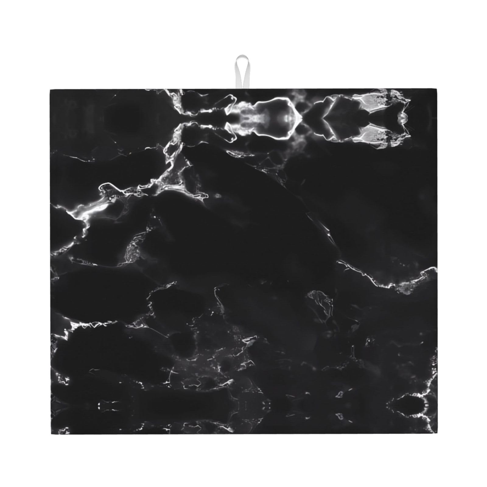WHJSHOP Black Marble Prints Kitchen Drying Mat – Absorbent Dish Throw for Countertops, Quick-Dry Non-Slip Layer with Colorful Prints, Ideal Housewarming Gift