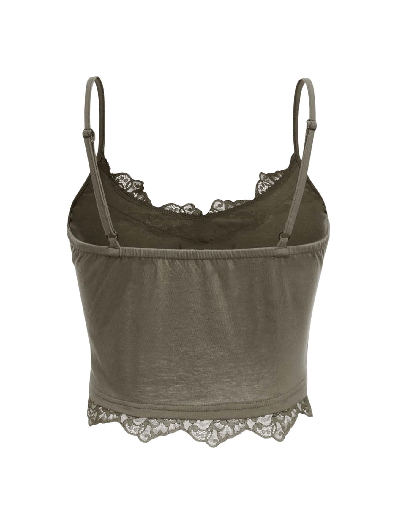 SHENHE Women's Butterfly Skull Print Contrast Lace Spaghetti Strap Sleeveless Cami Tank Crop Tops: Medium Army Green