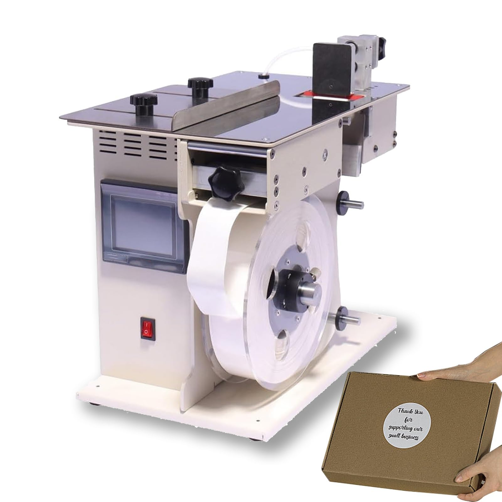 YGOZAO 2 in 1 Automatic Right Angle Labeling Machine, Peelable 90° Corner Label Machine, 200mm per Min Labeler with Touch Screen, Speed/Length ??Adjustment, Metal Body for Transparent Label