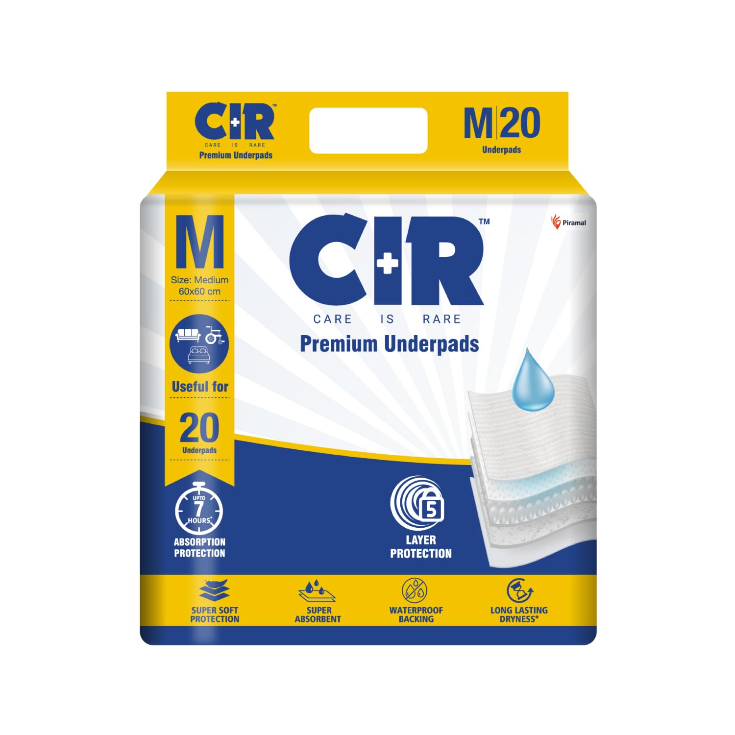 CIR Premium Underpads, Medium (60x60cm) | 7 hrs Absorption Protection | 20 Units | Waterproof | Protects Surfaces from Incontinence | Super Soft Polymer Pack of 1 (B0CHZ4MCZB) Amazon Price History, Amazon Price Tracker