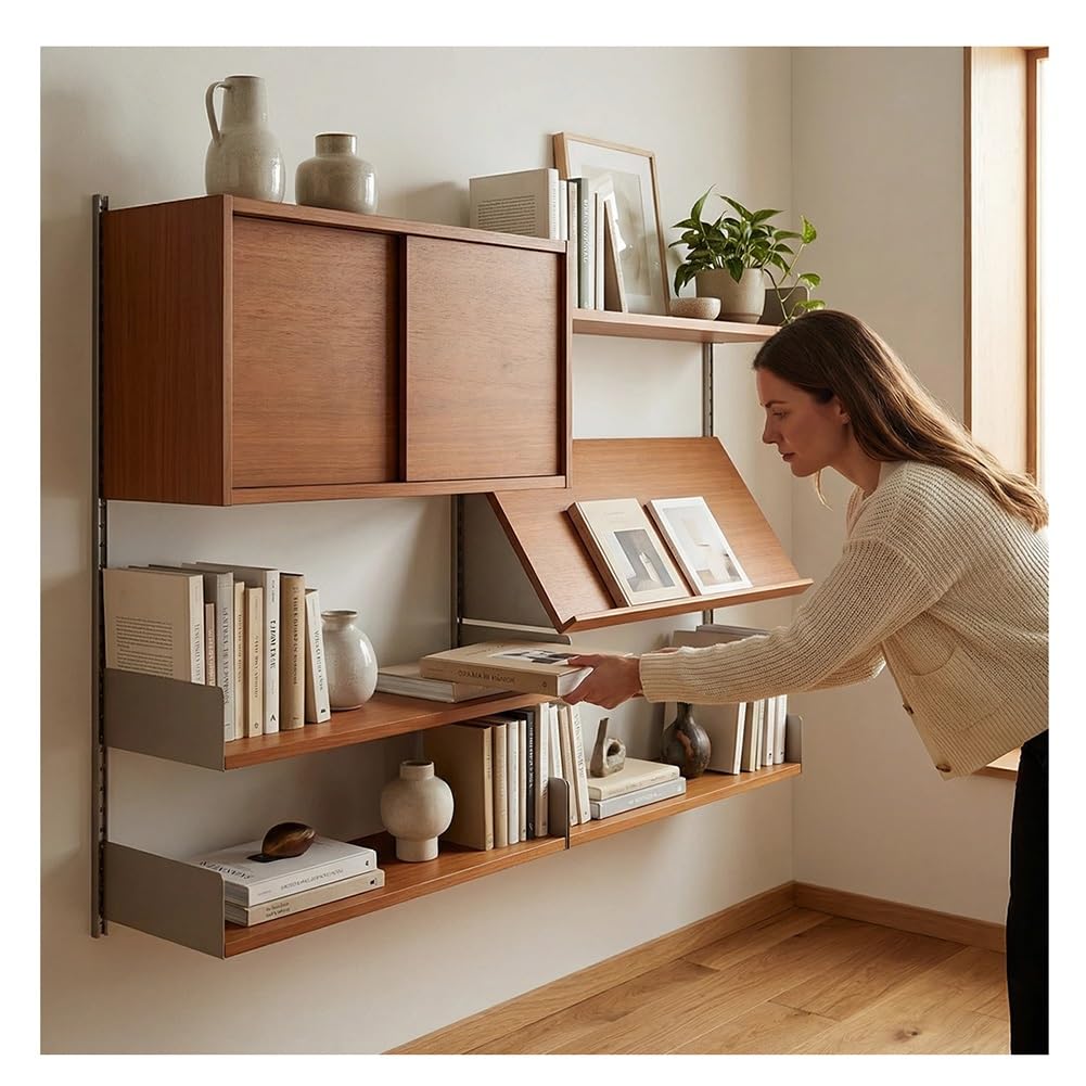 Rygcrud Estantería De Pared, Estantes Flotantes para Librería, Estantes De Almacenamiento con Soporte De Riel Estándar Ajustable, Estantería para Libros para Salón, Dormitorio(90x120cm)