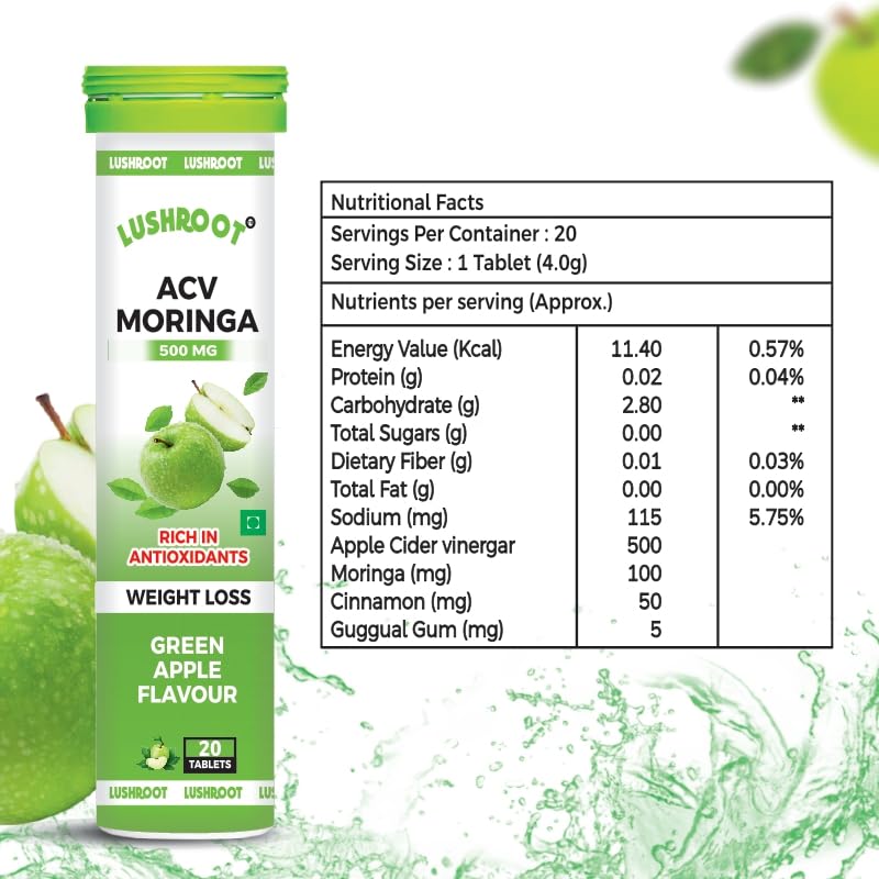 Lushroot ACV Moringa 40 Tablet | Control Cravings I Apple Cider Vinegar, Cinnamon, Guggul I No Pair In Chinese 40 Effervesced Tablet - Green Apple Phalvor, Lushroot ACV Moringa 40 Tablet | Control Cravings I Apple Cider Vinegar, Cinnamon, Guggul I No Pair In Chinese 40 Effervesced Tablet - Green Apple Phalvor,