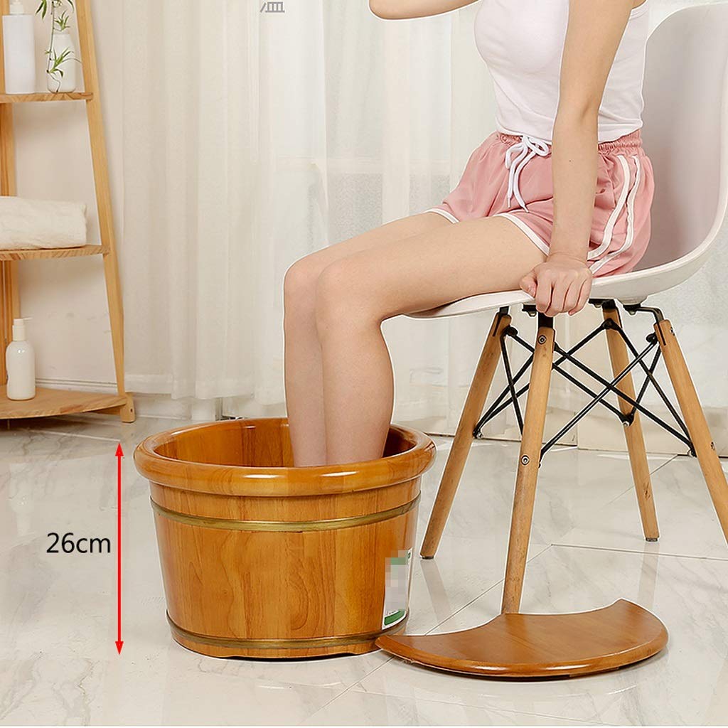 Fußbad-Spa, Fußbadewanne aus Holz mit Deckel, Massage-Pediküre-Fass, Spa-Becken zum Einweichen müder und schmerzender Füße, Fußbad-Eimer und Einweichschale, 26 cm,Natural