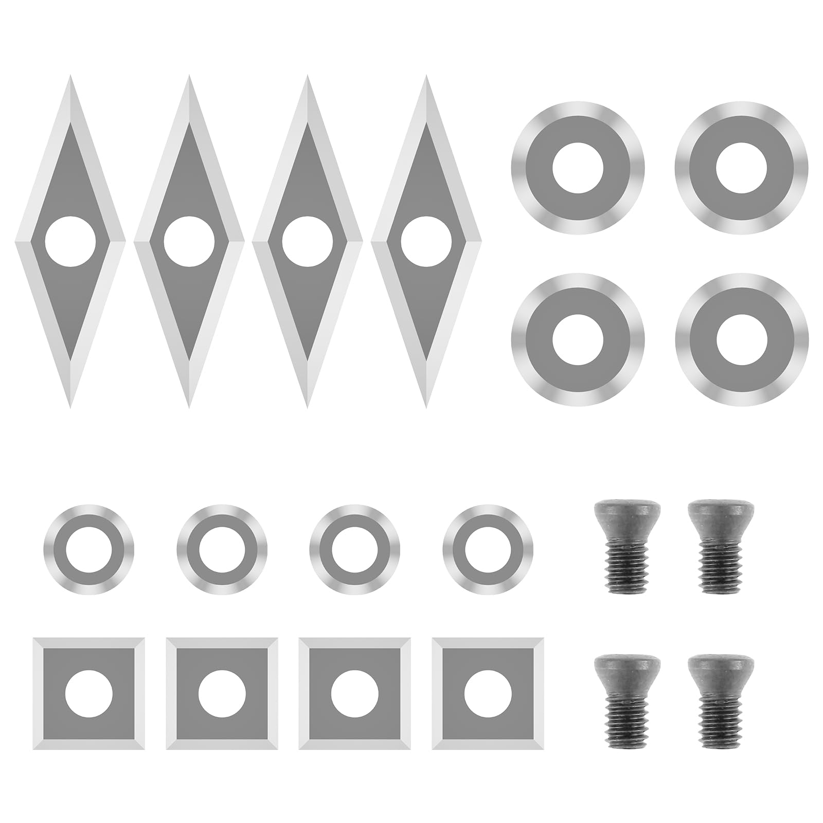 20Pcs Tungsten Carbide Insert Cutters Sturdy Carbide Wood Turning Chisels Tips Durable Carbide Replacement Cutter Square Round Diamond with Screws for Wood Lathe Turning Tool