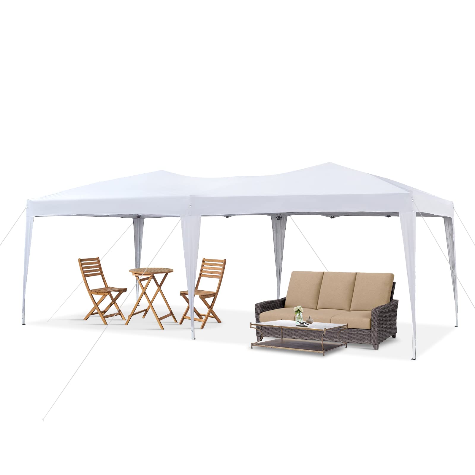 LEMROE Gazebo 3x6M without Sides, Rainproof Canopy & Heavy Duty Frame White