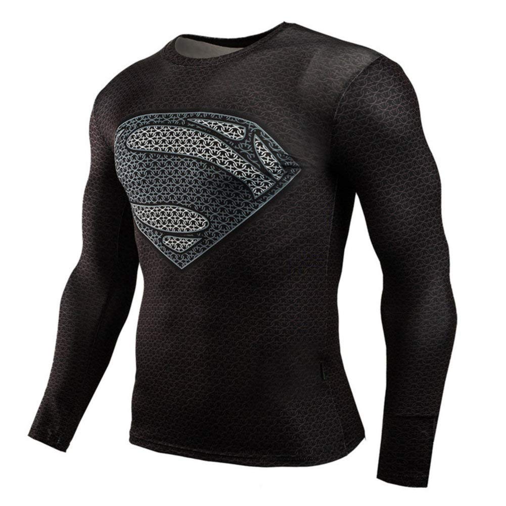 Black Superman Compression Gym Tee Shirt Short Sleeve Crewneck