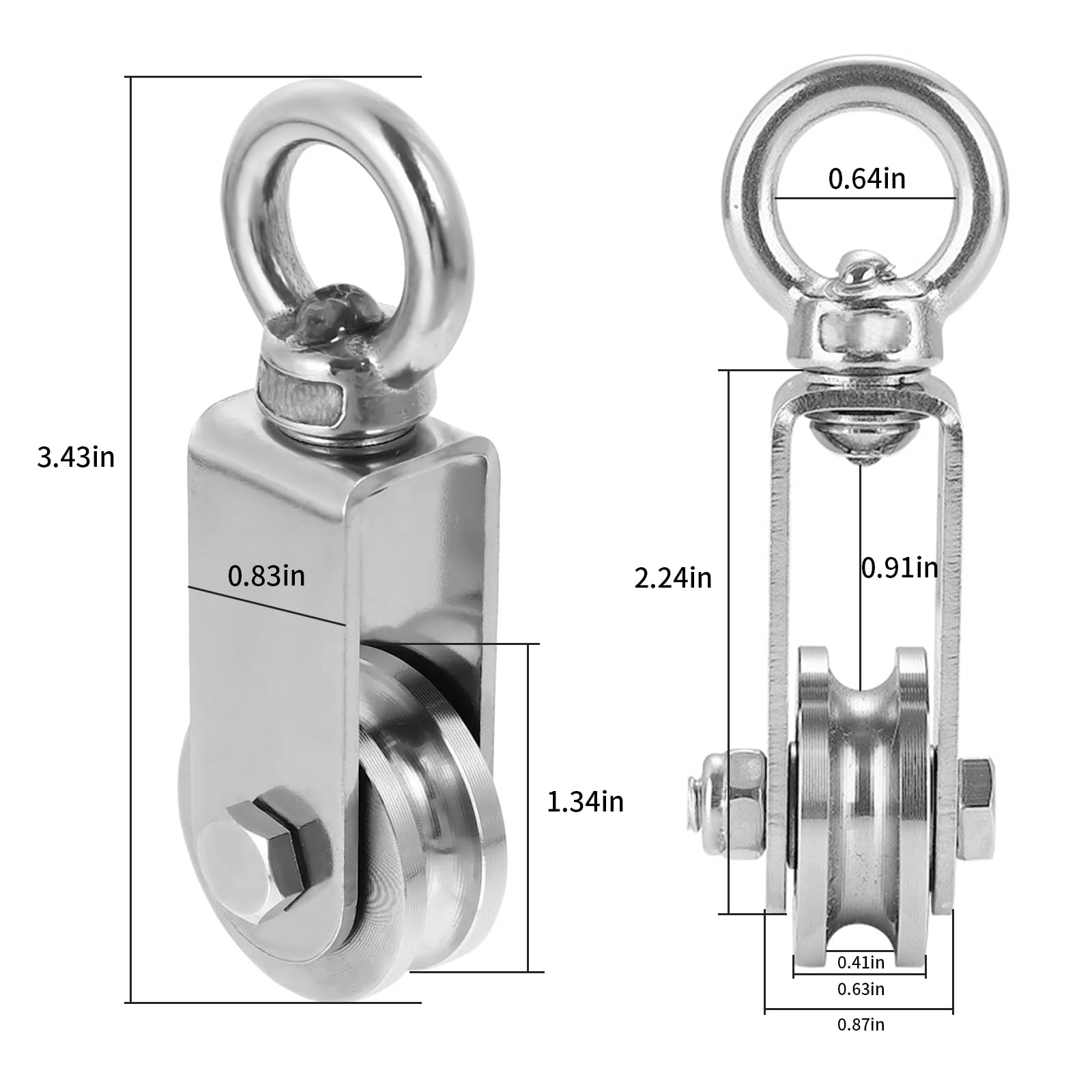 Polea de acero inoxidable de alto rendimiento de 34 mm con rodamiento de bolas, capacidad de carga de 250 kg, ideal para sistemas de cuerda, duradera y fiable (1 unidad)