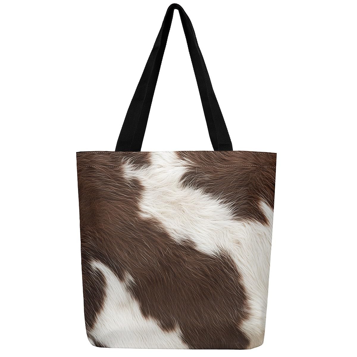 Homewish Cow Print Canvas Bag,Highland Cow Canvas Tote Bag,3D Cattle Animals Tote Bag for Women,Cut Cow Hair Handbag