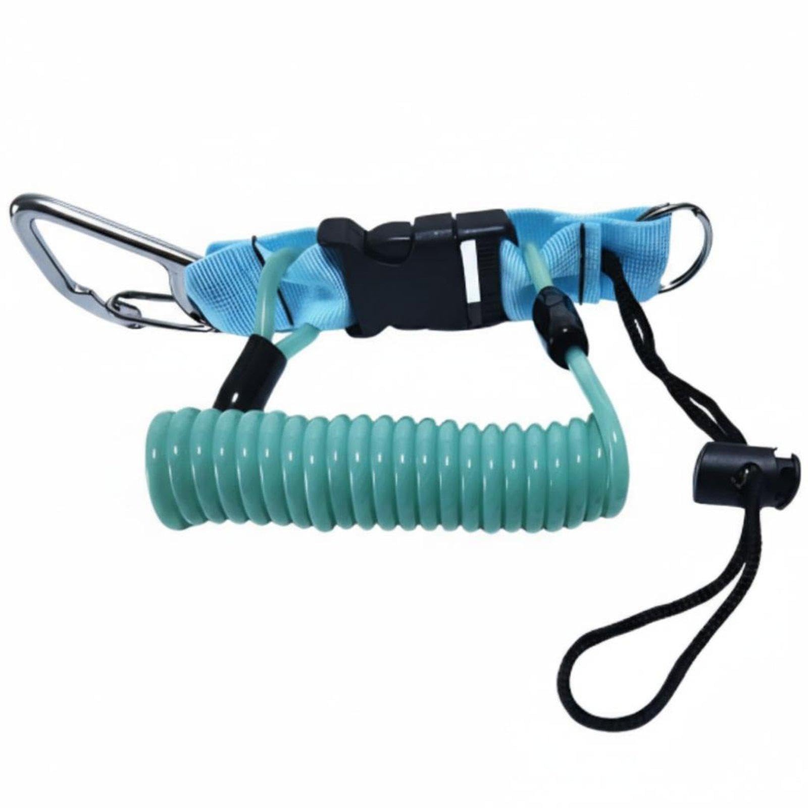 Coiled Camera Lanyard Stainless Steel Core Underwater Camera Leash Elastically Stretchable Spring Coil Lanyard for Snorkelers, Snorkeling, Boating Lake Blue Metal Buckle-image-20
