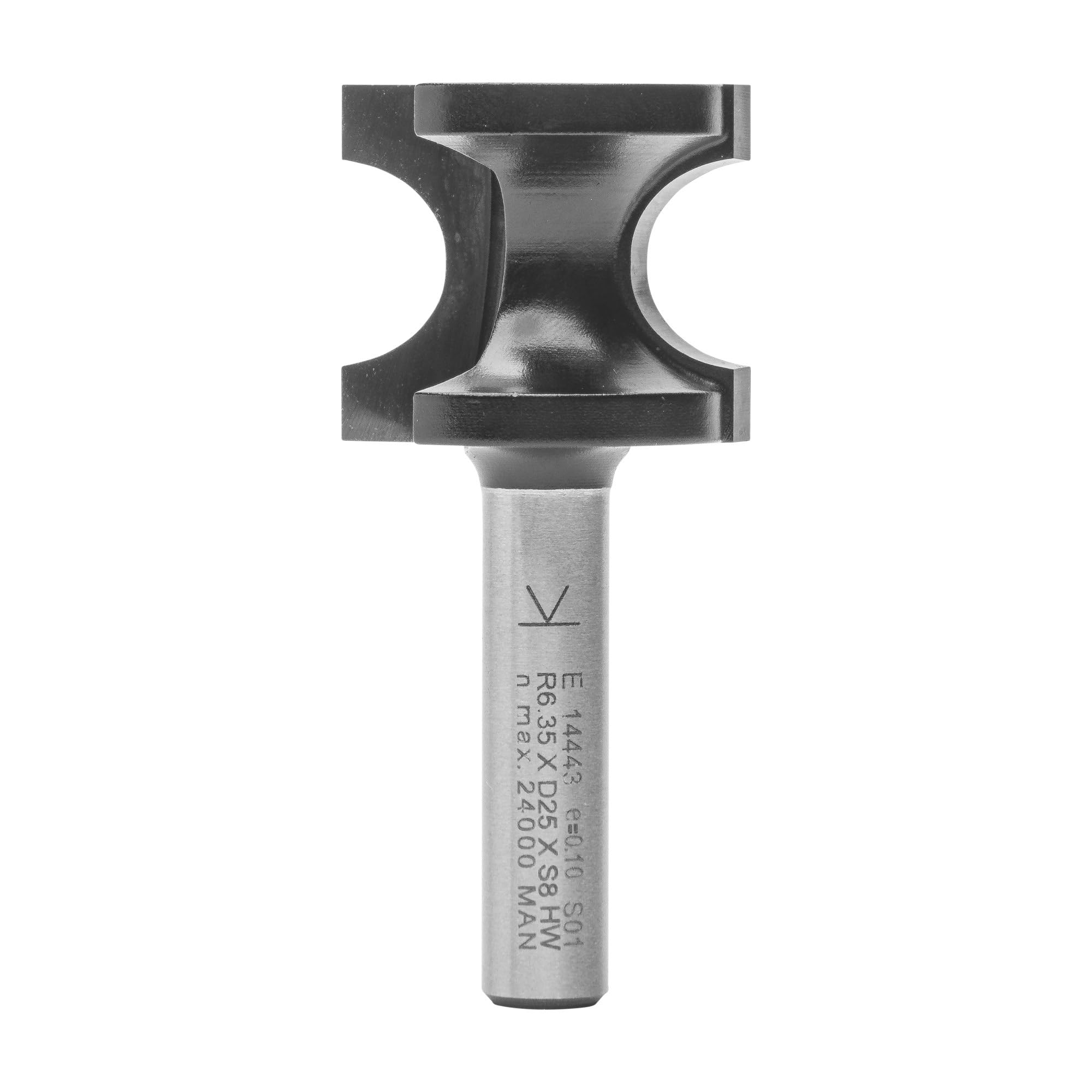 ENT 14443 Semipantografo carburo, Gambo (S) 8 mm, diametro (D) 25,5 mm, NL 22,6 mm, R 6,35 mm, SL 32 mm, mezza barra Ø 22,5 mm