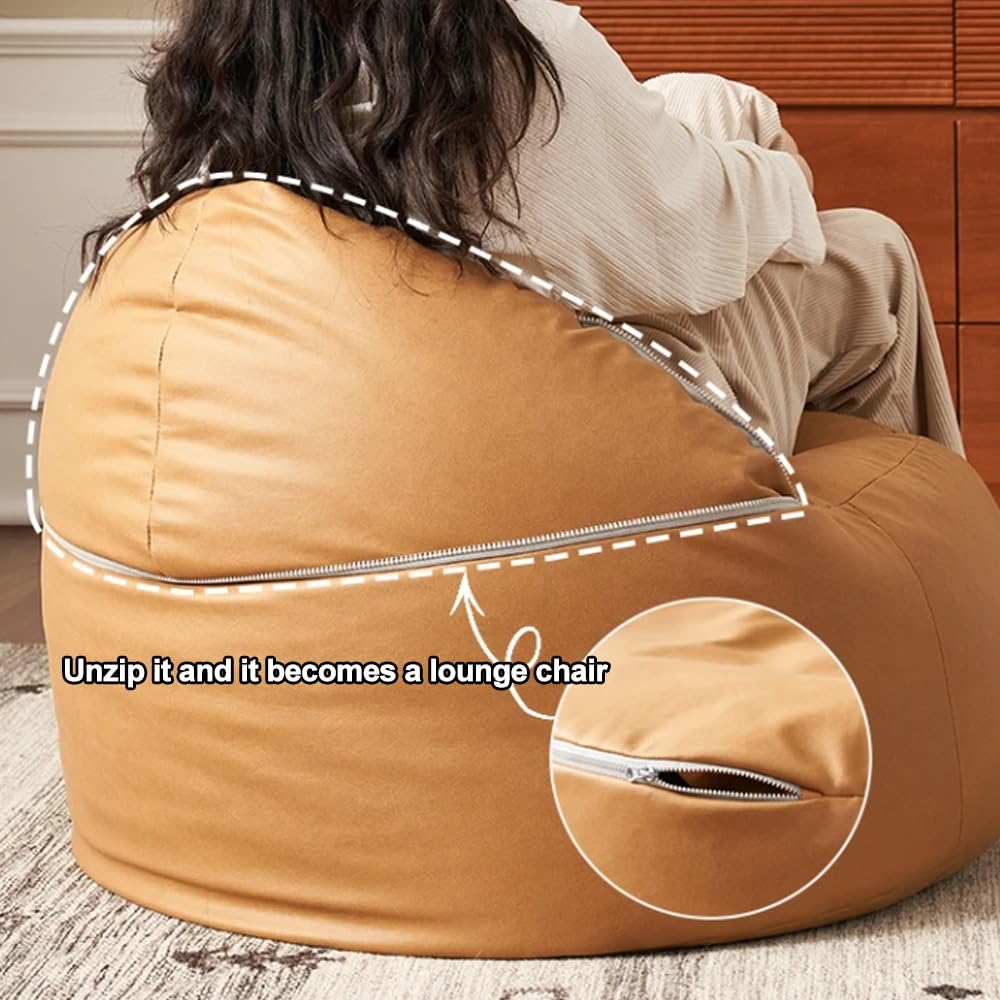 Bean Bag Sofa Cover (No Filler) Leisure Bean Bag Sofa Living Room Balcony Small Sofa PU Leather Home Leisure Single Couch Living Room Bedroom Beanbag Chair Lazy Lounger Cover