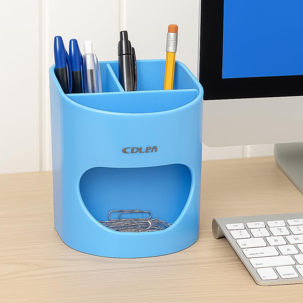 AccuPrints Pen & Pencil Holders and Stationery Organiser Holder I 3 Compartment Plastic Case Holder I Multi-Functional Storage & Display Stand for Home, Office Table Accessories (Sky Blue) (A5P2)