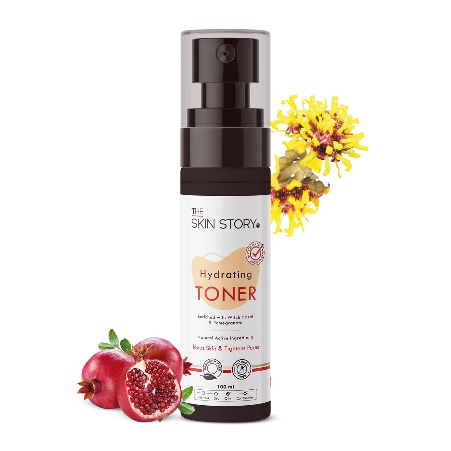 The Skin Story Hydrating & Pore Minimizing Toner 100ml with Witch Hazel, Pomegranate, & Aloe Vera for Achieve Flawless, Glassy Skin, Smoother, Tighter & Radiant Skin, Paraben-Free