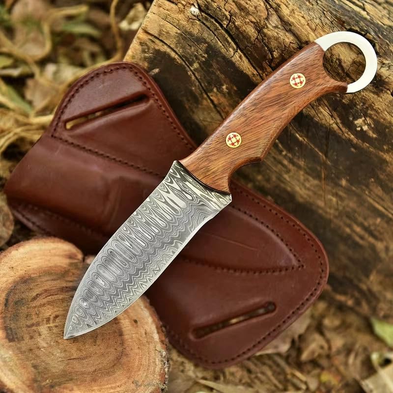 POLO CRAFT Custom Handmade Fixed Blade Hunting Knife - 9 Inch hand Forged Full Tang Knives For Hunting, Outdoor Camping, Hiking, Fishing, Bushcraft Knives With Leather Sheath. (Damascus - 1)