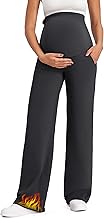 G4Free Fleece Lined Maternity Yoga Pants Over The Belly Stretchy Wide Leg Warm Pregnancy Work Trousers with Pockets