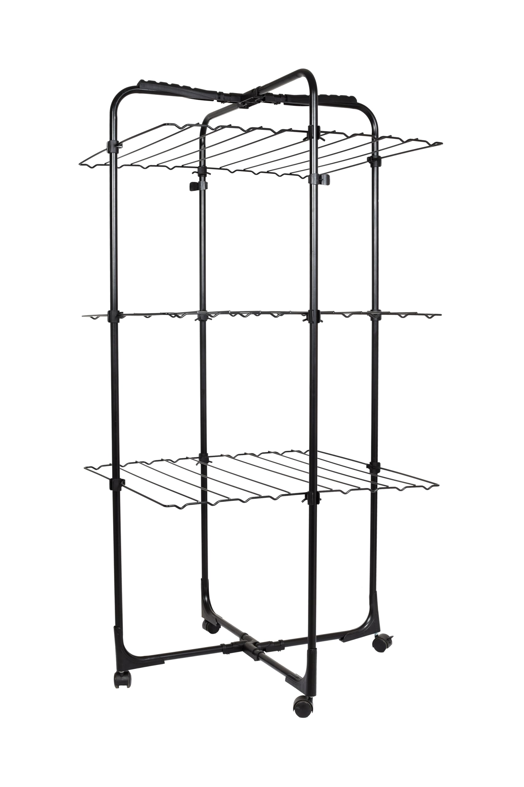 Hills Premium 3 Tier Mobile Tower Airer – steel drying rack with wheels, space‑saving design, Black