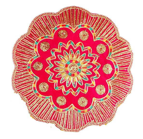 Decorative Round Velvet Pooja Cloth Mat Aasan Cloth with Sequence Work for Indian Traditional Festival Laxmi Poojan New year Gifts Multipurpose Pooja Item and Article Home Decor(Size:-17")(Pink)