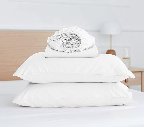 Five Looms Juego de sábanas de percal de 4 piezas, 100% algodón con bolsillo profundo de 15 pulgadas, juego de sábanas refrescantes naturales y disponible en Yaxa Peru