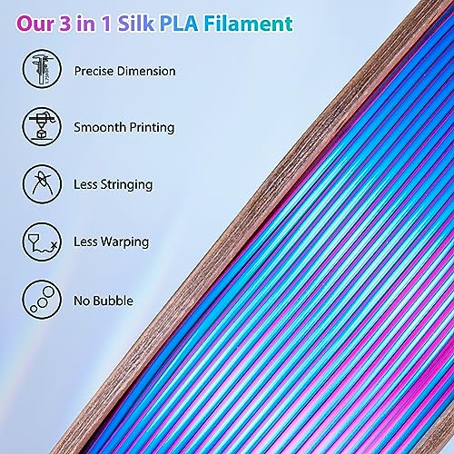 Silk PLA 3D Printer Filament Triple Color Silk PLA Filament 1.75mm 3D Printing Filament Fit Most FDM Printers, 250g Spool(0.55lbs), 3 in 1 Color Rose Red Sky Blue Green - Image 4