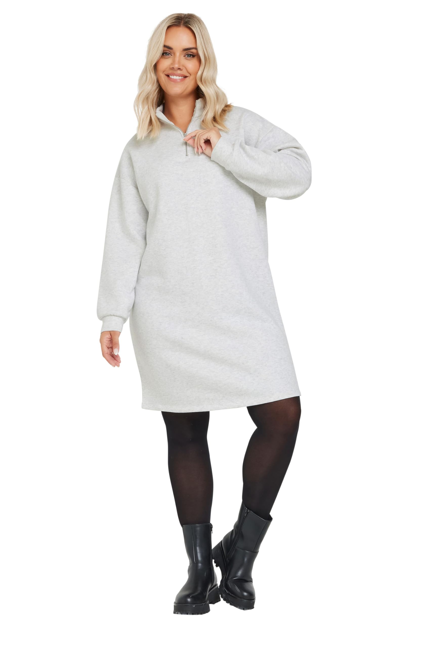 Yours Women's Grey Zip Neck Jumper Dress In | Size: 30-32
