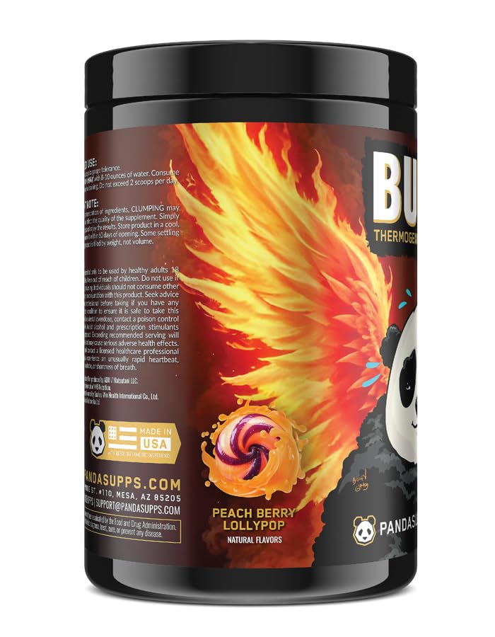 Image of Underground Bio Labs: Panda Burn MAX Enhance Your Strength, Energy, Focus with Dual Source Caffieine (350mg), Alpha GPC, and MitoBurn (Peach Berry Lollipop)(25 Servings)