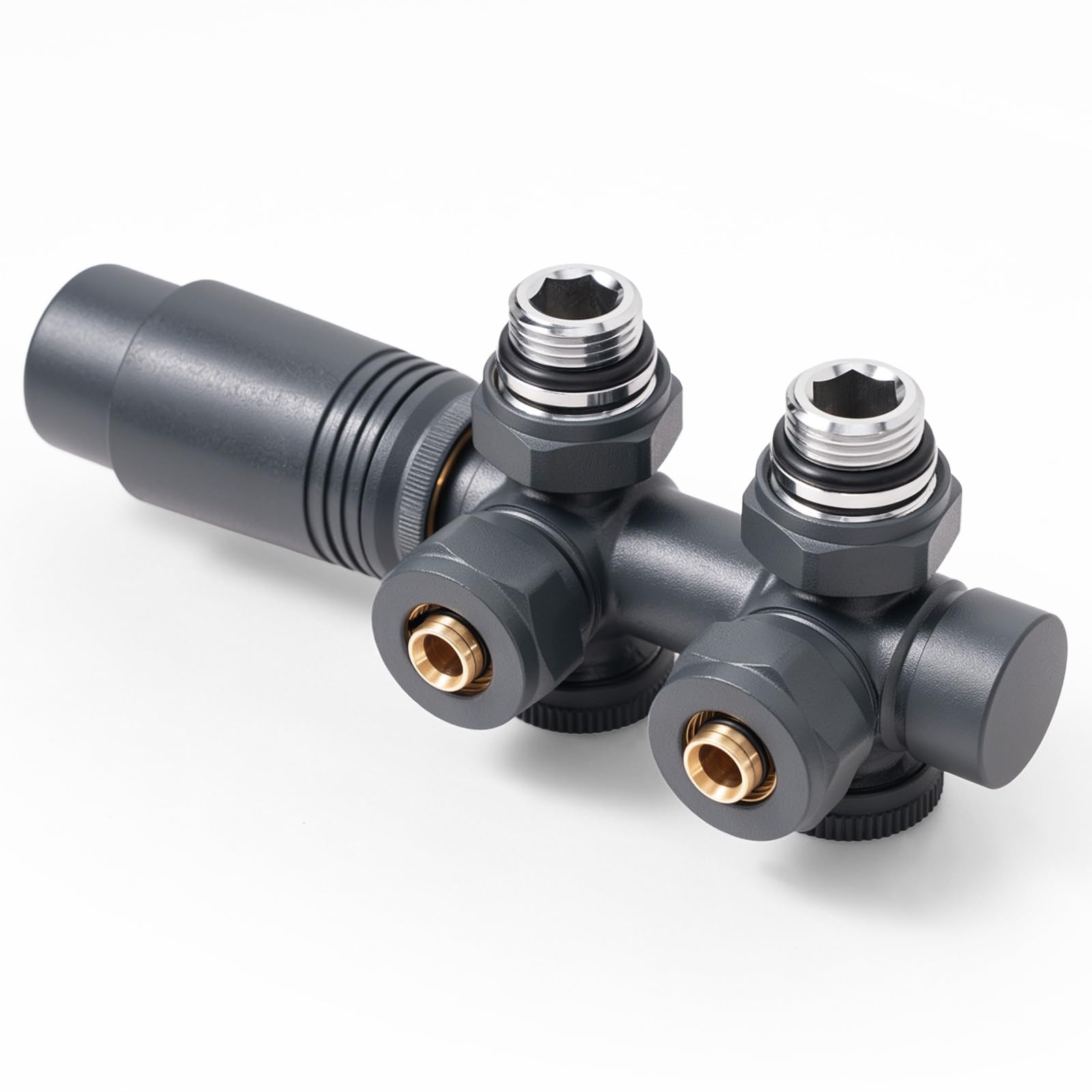 S'AFIELINA Set Multiblock para Radiadores y Radiadores de Baño - Conexión con Válvula Termostática, Válvula de Cierre y Accesorios de Calefacción, Antracita,para Tubos 15–16 mm (1 Pieza)
