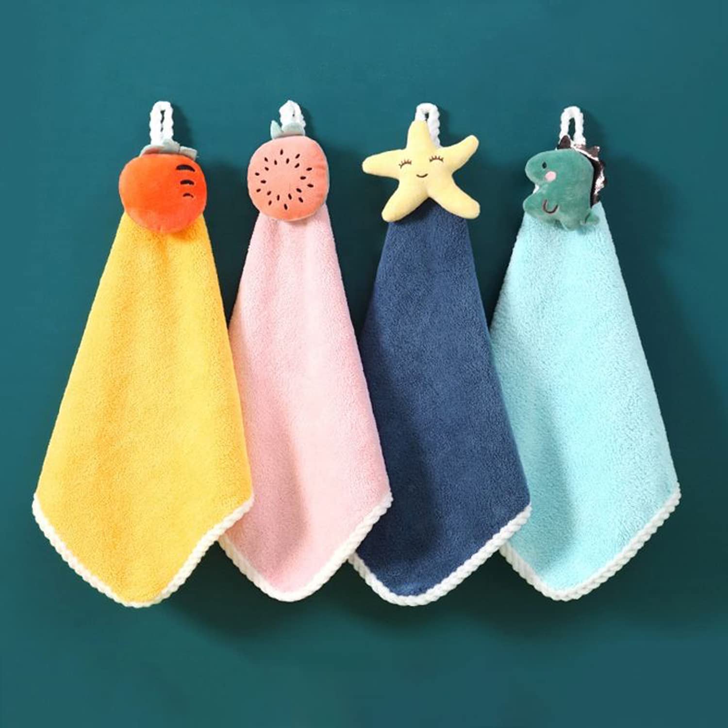 Microfiber Wash Basin Hanging Hand Kitchen Towel Napkin with Ties | Soft Hanging Hand Towel for Bathroom & Kitchen- Set of (4)