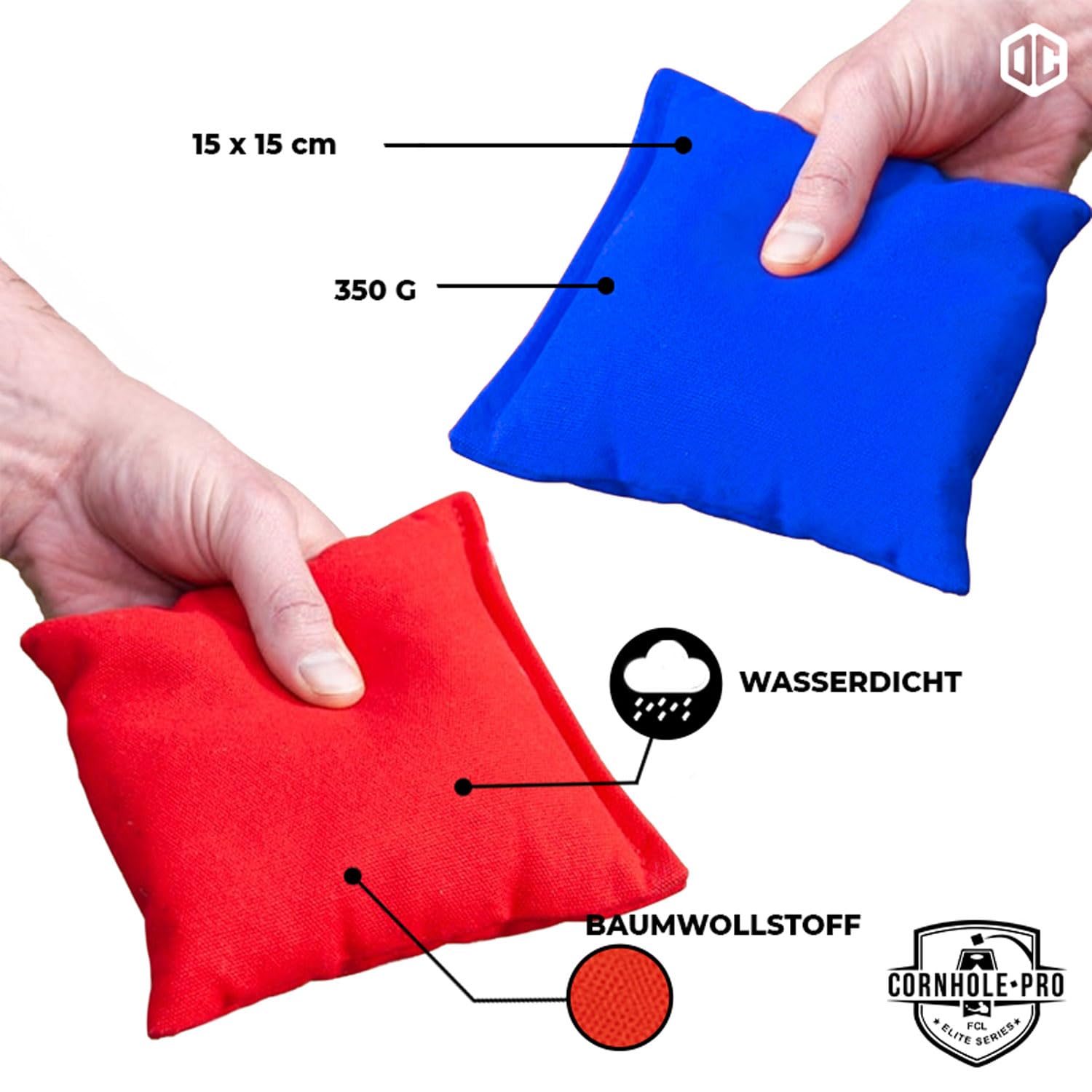 Offizielle Cornhole Tasche | 4 Blaue und 4 rote Taschen | Offizielle Größen | Premium Qualität | 100% Baumwolle | Wasserdicht | Amerikanisches Spiel | Outdoor Spiel | Freunde & Familie | OriginalCup®