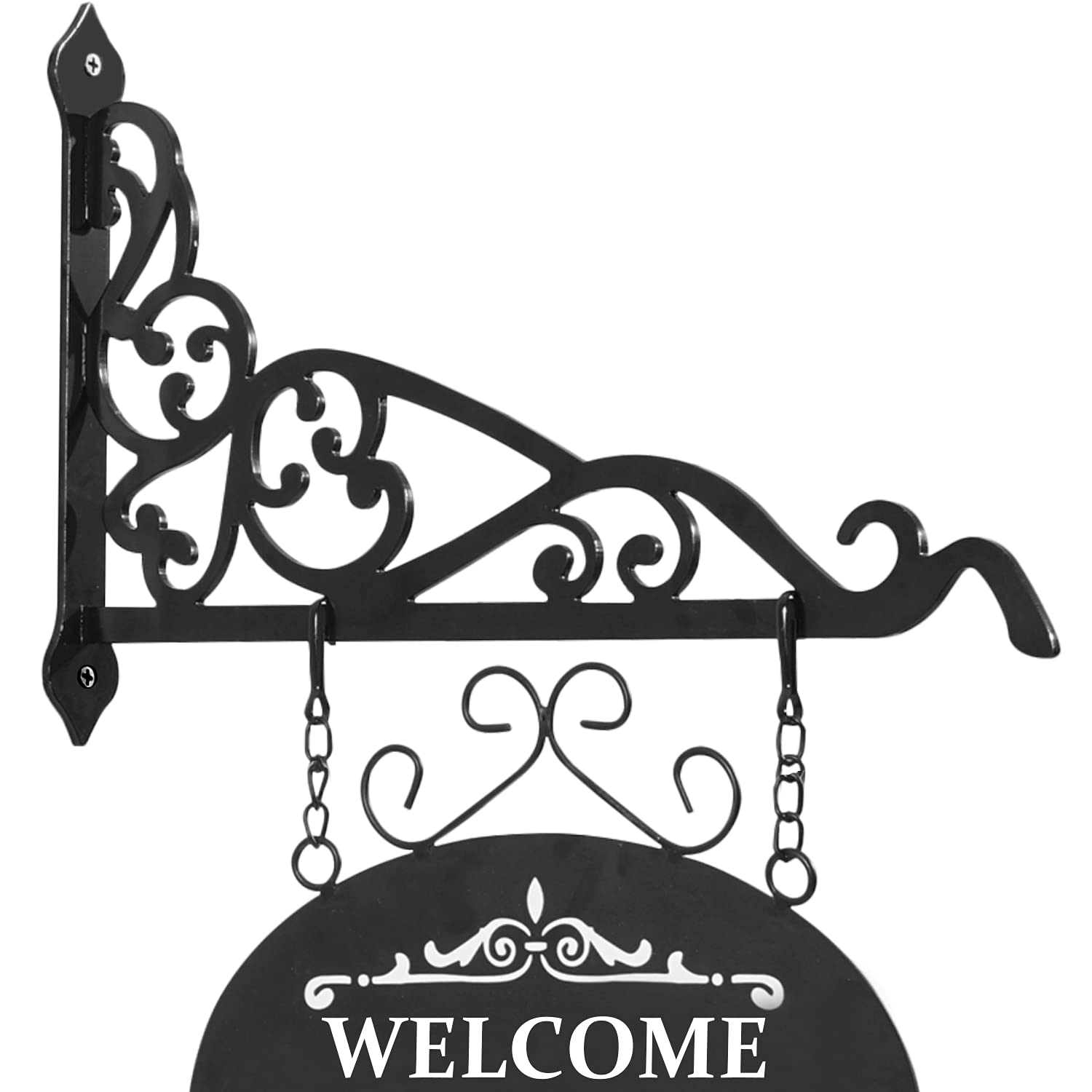 APBFH 14in Hanging Sign Bracket, Outdoor Wall Hanger for Bird Feeder Plant Bug Zapper Lantern, Black