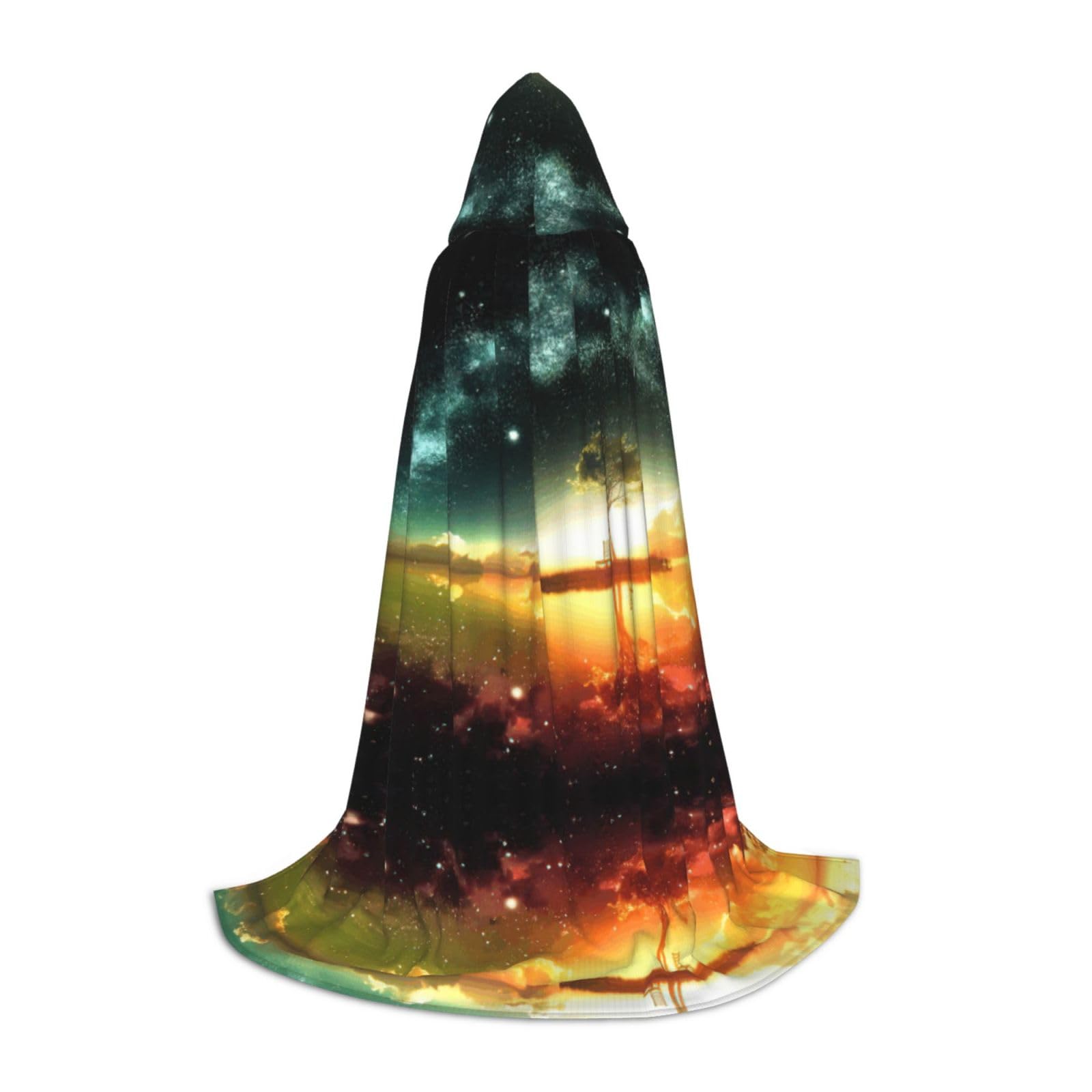 Anime Sky Print Teen Halloween Cloak With Hood Long Unisex Cape Costume For Party Masquerade Role Play