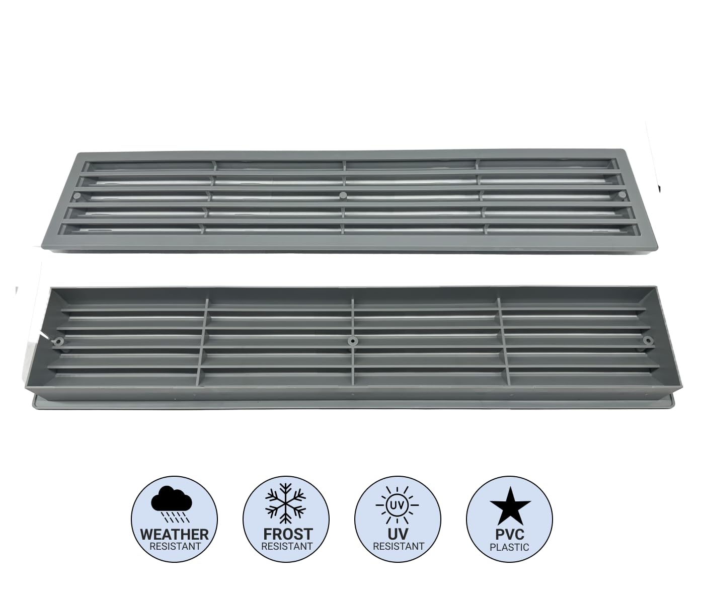 LIRAST 450x92mm Grille De Ventilation De Porte - Gris Grilles D'Aération En Plastique Avec Vis - Couvercle Aeration Rectangulaire Bilatérale - Ventilation Entre Les Pièces