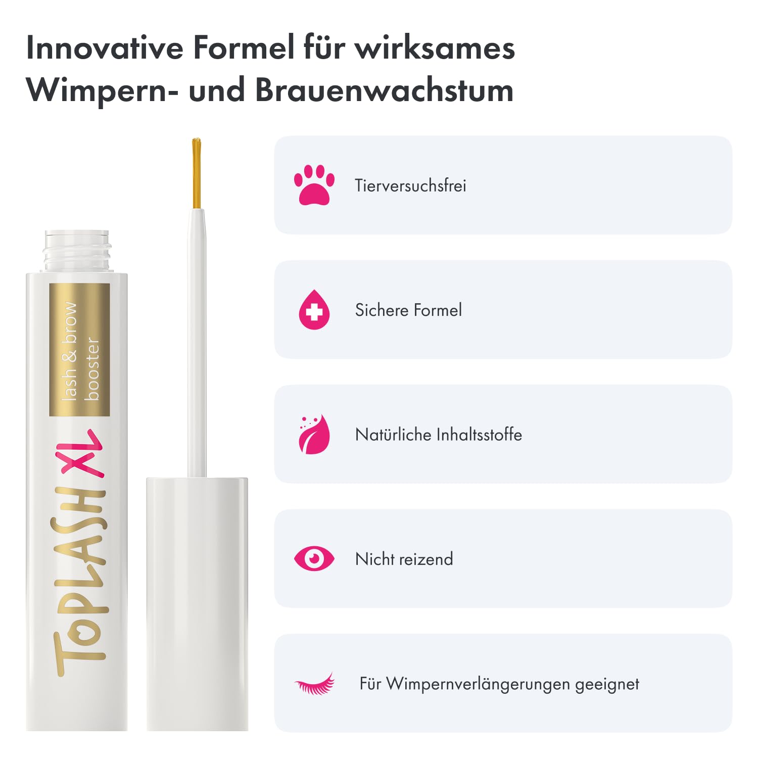 Toplash XL Wimpern- und Augenbrauen-Booster - Wachstumsserum mit Wimpern- und Augenbrauenverstärker - fördert gesunde, kräftige Wimpern - mit natürlichen Potanicals und Peptiden - 6 ml
