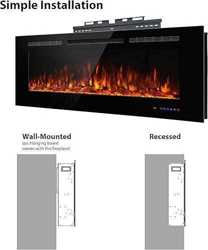 Miniatura 8 de Chimenea eléctrica de 40 pulgadas de ancho 26.5 pulgadas de alto, insertos de chimenea empotrados y montados en la pared, llama multicolor con 5