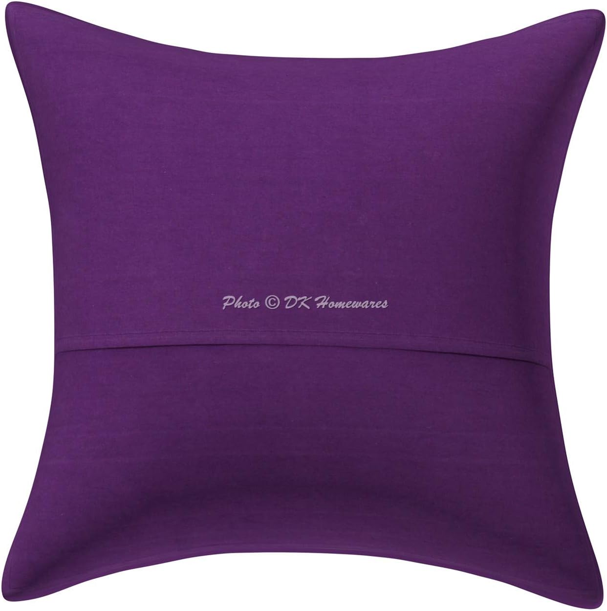 Ethnic Decorative Accent Throw Pillow Covers 16 x 16 Inch Cotton Embroidered Mirrored Boho Square Sofa Cushion Covers (Size - 40x40 cm ; Color: Purple) - Set of 5 Pcs (Cover Only)