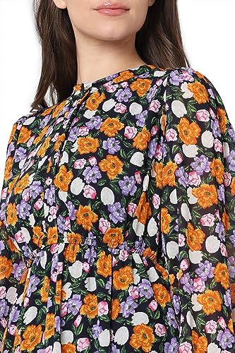 Image of ONLY Floral Printed Cuffed Sleeves Tiered Midi A-Line Dress