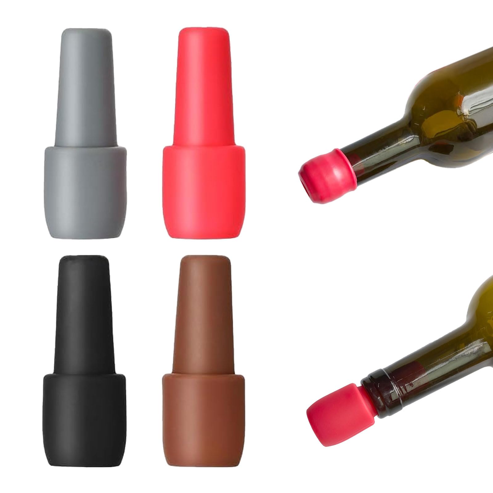 Silicone Wine Stopper for Wine Bottles, 2026 New Reusable Sparkling Wine Bottle Stopper, Seal Bottle Cover Caps to Keep Wine Fresh, Beer Champagne Stopper Home Use (4 pcs)