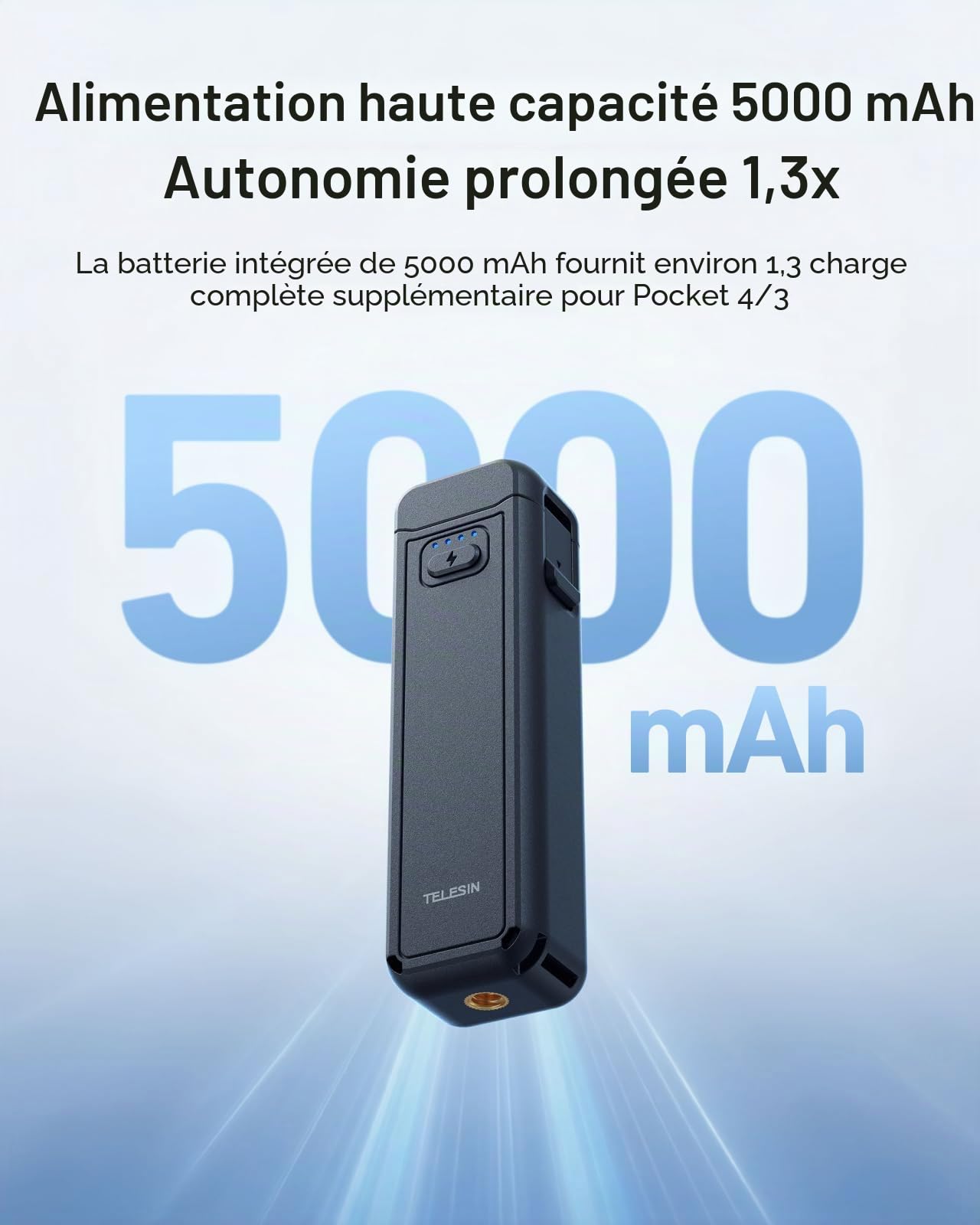 TELESIN Poignée Batterie pour DJI Osmo Pocket 4P/4/3, 5000mAh Power Grip avec Trépied, autonomie 1,3×, Charge Pendant Enregistrement, poignée vlog & trépied Portable pour Voyage et Tournage extérieur