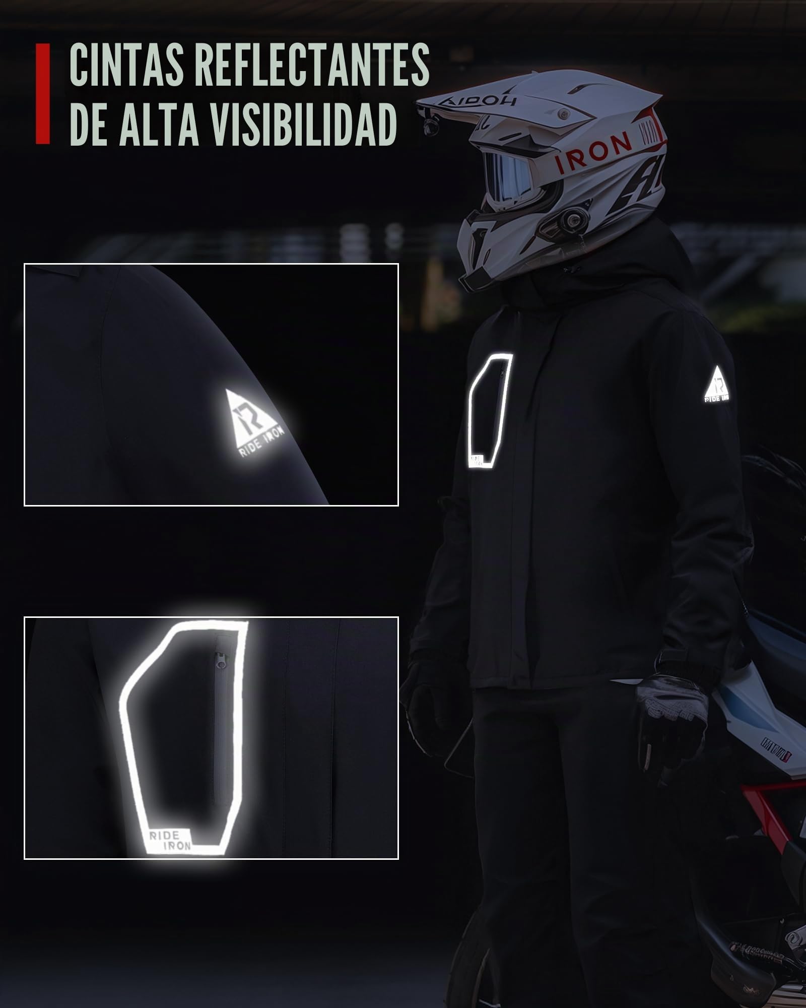 RIDEIRON Conjunto Lluvia Moto Hombre 2 Piezas - Impermeable 15000mm, Cortavientos con Reflectantes y Capucha