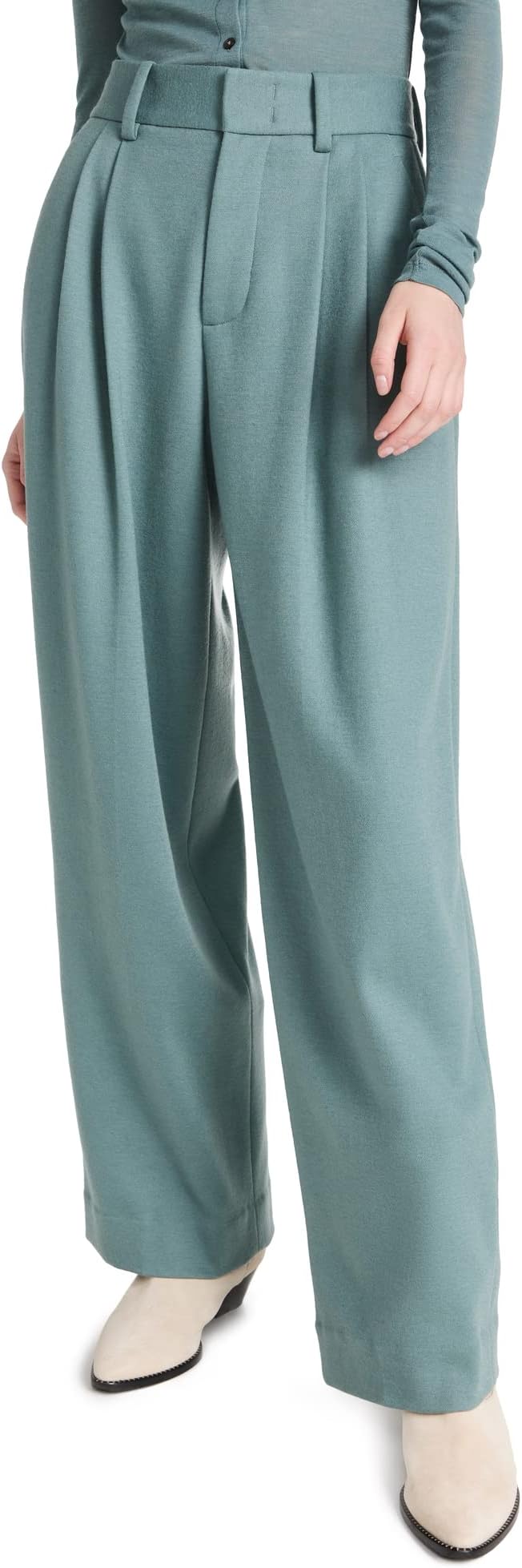 Women's High Waisted Cozy Wool Pleat Front Trousers