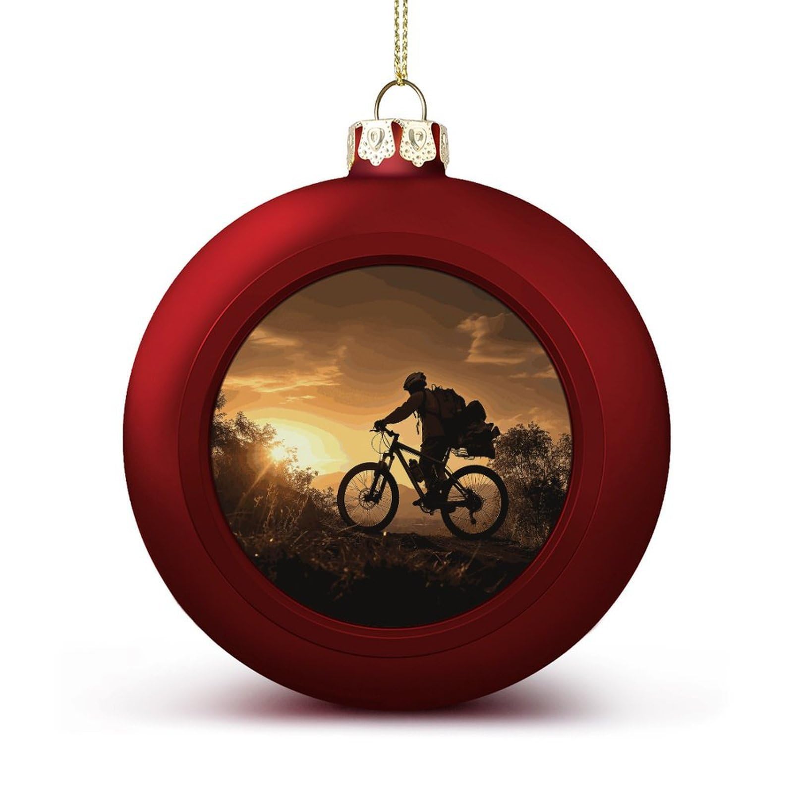 Shatterproof Christmas Ball Ornaments - Mountain Bike in The Evening Christmas Tree Decorations, Red Hanging Xmas Balls for Tree Decor, Holiday Wedding Party Decorative Pendants 2.4 Inch