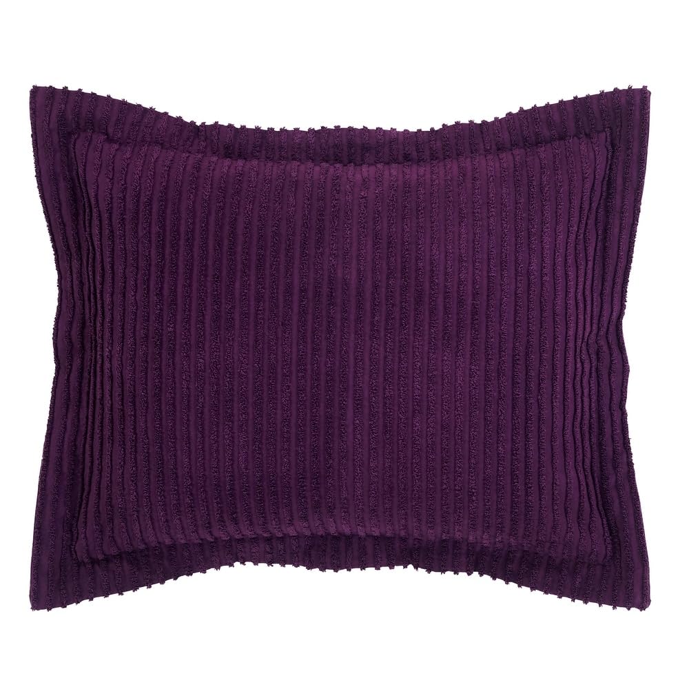 2 Piece Elegant 100% Cotton Tufted Chenille Bedspread Twin Size Heirloom Quality in Stripe Design | All Seasons Purple Plum Color Western Bedding Aesthetic Look Soft Plush Cozy Feel