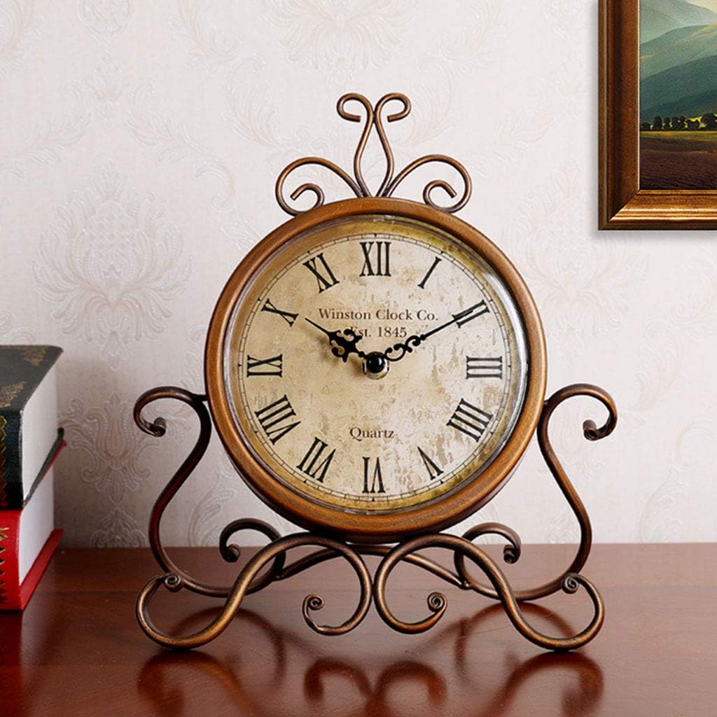 Vintage Retro Iron Ornament Battery Operated Table Clock Home Bedroom Living Room Office Decor