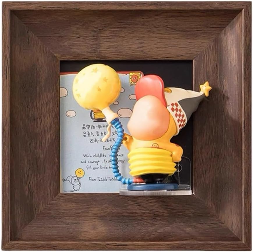 Blind Box Figure Display Frame 6.8 x 6.8 Inch,Nail-Free Walnut Finish Wall Mount, for Popmart Toy Displays& Mini Action Figure Collectibles PAZYNORA